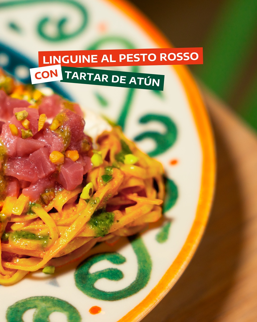 Ginos — Linguine al pesto rosso con tartar de atún